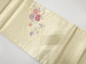 道長取りに牡丹模様刺繍開き名古屋帯(額縁仕立て)
